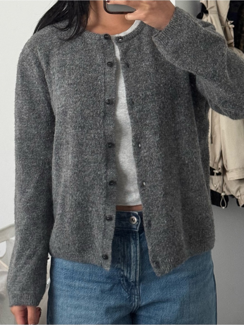 H&M Gray Button-Front Loose-Fit Cardigan